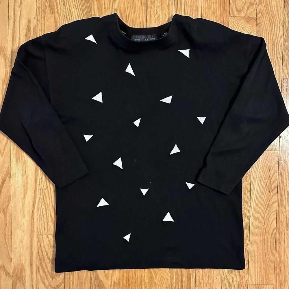 VTG Chaus Sport 80s Black & White Triangle Stitched Long Sleeve Top M